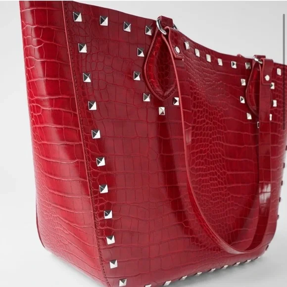 Zara animal embossed studded shopper bag - Picture 3 of 7